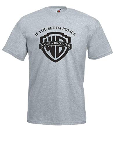 T-Shirt - If You See da Police Warn a Brother Satire (Grau, XL) von Textilhandel Hering