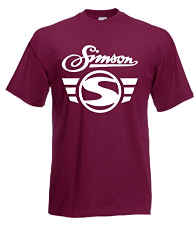 T-Shirt - Simson Logo + Schrift (Bordeaux, S) von Textilhandel Hering