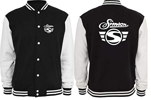 Textilhandel Hering Collegejacke - Simson Logo + Schrift (Schwarz/Weiß, S) von Textilhandel Hering