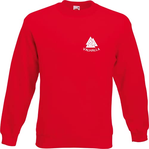 Textilhandel Hering Pullover - Valhalla Viking Wikinger Odin Thor Wodan Ragnar Vikings Motiv (Rot, L) von Textilhandel Hering
