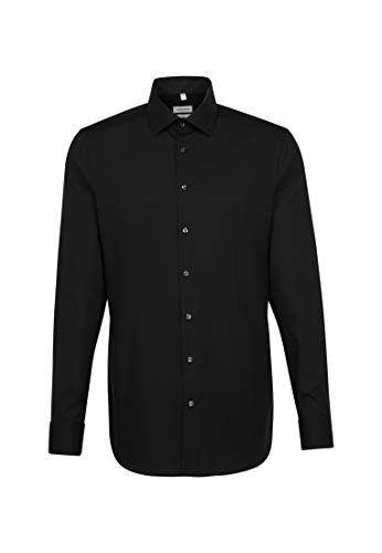 Seidensticker Herren Extra Slim Bügelfrei Kent Langarm Patch 12 Shirt, schwarz, 42 von Seidensticker