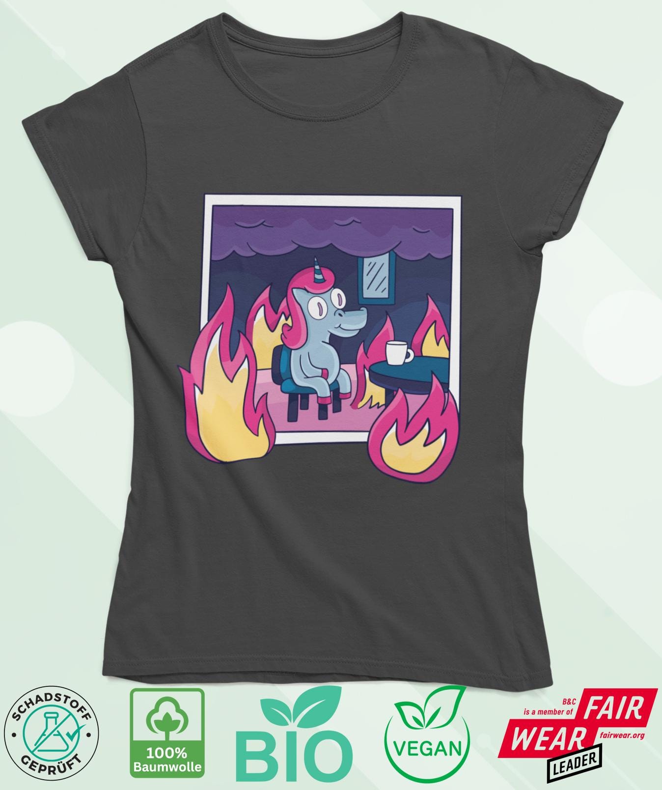 This Is Fine - Einhorn Edition Bio Damen T-Shirt von Textilzaubercom