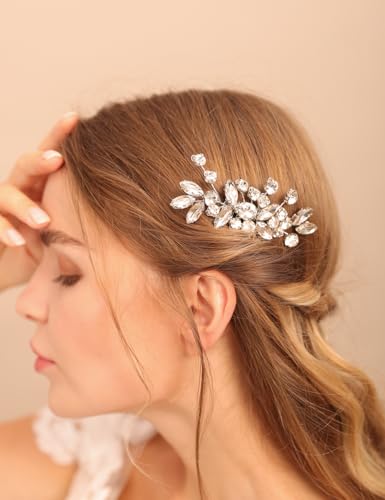 Teyglen Braut-Hochzeits-Haarkamm, silberfarbener Strass-Kopfschmuck, Kristall-Haarteil, handgefertigtes Haar-Accessoire für Frauen, Brautschmuck, Kristall-Haarkamm von Teyglen