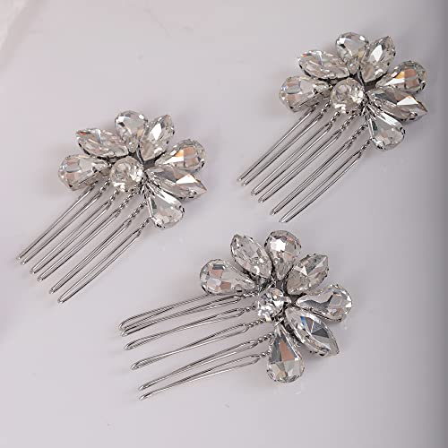 Teyglen Haarkamm-Set mit einfachen Strasssteinen, handgefertigt, rot, blau, schwarz, Kristall, seitliche Haarkämme, Brautschmuck-Set für Damen, Braut, Mädchen (Silber) von Teyglen