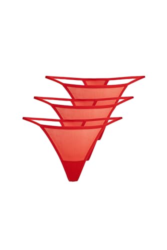 Teyli 3er Pack String Tanga Damen aus Mesh - Strings & Tangas für Damen aus Transparentem Netz - Tanga für Frauen Rot S/M von Teyli