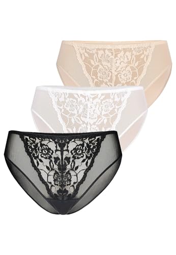 Teyli 3er Pack Unterwäsche Frauen Pantys Damen - Spitze Slips Damen-Unterhosen Damen Unterwäsche - Frauen Unterwäsche Pantys Damen Slips aus Transparentem Netz Mehrfarbig L von Teyli