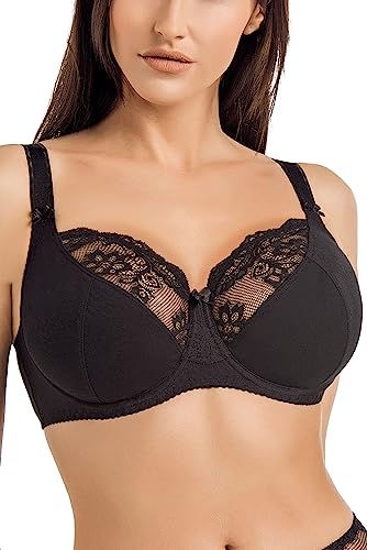 Teyli Damen BH - Minimizer BH Bügel - Baumwolle BH - BH Grosse Grössen - BH Große Brüste - Komfort Starker Halt BH - Damen Bügel Minimizer - Damen BHS Frauen Bra Schwarz 70I von Teyli