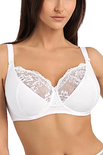 Teyli Damen BH - Minimizer BH Bügel - Baumwolle BH - BH Grosse Grössen - BH Große Brüste - Komfort Starker Halt BH - Damen Bügel Minimizer - Damen BHS Frauen Bra Weiß 75L von Teyli