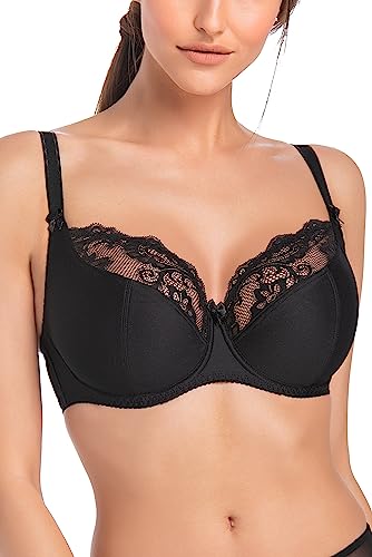 Teyli BH Bra Damen – BH Bügel - BH Grosse Grössen - BH Große Brüste - Komfort Starker Halt BH - Damen BHS Frauen Bra Schwarz 105E von Teyli