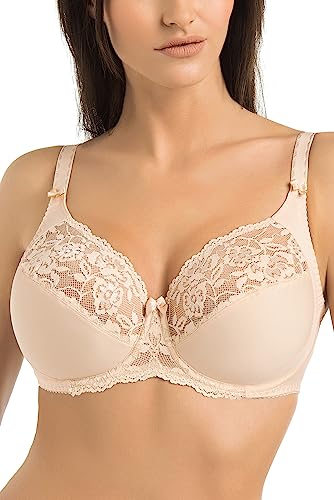 Teyli Damen BH - Minimizer BH mit Bügel - BH Grosse Grössen - BH Große Brüste - Komfort Starker Halt BH - Damen Bügel Minimizer - Damen BHS Frauen Bra Beige 80H von Teyli