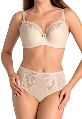 Teyli Damen BH mit Bügel - BH Halbgepolstert Bra - BH Grosse Grössen - BH Große Brüste - Komfort Starker Halt BH - Damen BHS Frauen Bra Beige 75D von Teyli