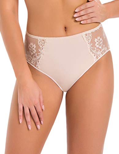 Teyli Baumwollslip für Damen- Hochtaillierter Slip- Verziert mit floraler Spitze- Slip mit zartem Gummiband Beige L von Teyli