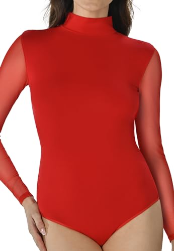Teyli Bodys Damen Women aus Hochwertigem Material - Langarm Body Damen Taillierter - Bodysuit Damen mit Rollkragen - Body Damen aus Spitze - Bodys für Damen (Rot, M) von Teyli