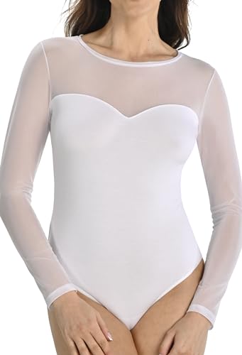 Teyli Damen Body Langarmr - Bodysuit women aus hochwertigem Material - Taillierte Bodys für Frauen - Damen dessous für den Alltag - Bodys damen Weiß M von Teyli