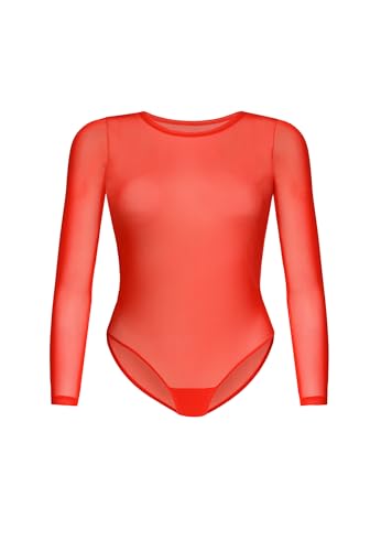 Teyli Bodysuit Women Damen Body Elegant - Mesh Top Body Langarm Damen - Body Damen Langarm Bodysuit Women Langarm Rot L von Teyli