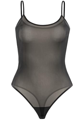 Teyli Stringbody Damen aus Netzmaterial - Bodysuit Women Spaghetti - String Body Netz Frauen Spaghettiträger Schwarz L von Teyli