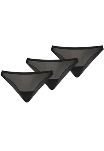 Teyli Brasilianisch Slips Damen 3er Pack mit Netz - Damen Unterwäsche - Brasilianisch Geschnittene Slip Damen Mehrfachpackung Schwarz L von Teyli