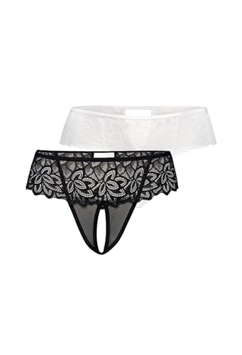 Teyli Damen 2er Pack Ouvert Tanga - Höschen mit Offenem Schritt - Slips im Schritt Offen - Unterwäsche mit Spitze Blumenmotiv (DE/NL/SE/PL, Alphanumerisch, S, M, Regular, Regular, Mehrfarbig) von Teyli