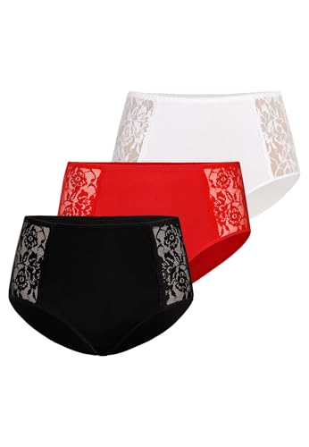 Teyli Damen 3er Pack Slips Unterhosen Taillenslip aus Baumwolle mit Spitze Verziert Höschen mit Hoher Taille für Frauen Mehrfarbig 3XL von Teyli