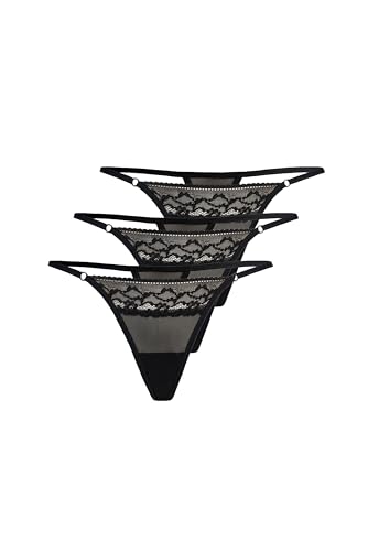 Teyli Damen 3er Pack Tanga String aus Spitze mit Streifen - String Tanga Damen String - String Tanga Dessous - Strings Schwarz S/M von Teyli
