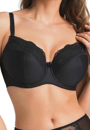 Teyli Damen BH mit Bügel - BHS Gepolstert - BH Grosse Grössen - Bra Große Brüste - Komfort Starker Halt Bra - Damen BHS Frauen Bramit Spitzenbesatz und markantem Rosenmotiv von Teyli