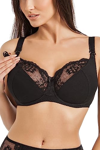 Teyli Damen Still BH - BH Bügel - BH Grosse Grössen Umstandskleidung mit Spitze - Still BH Große Brüste - Damen-BHS Stillen Schwarz 80G von Teyli