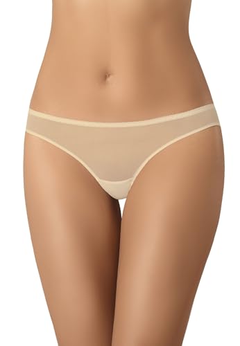 Teyli Damen Brazilian Slip Mesh Unterhosen mit Spitze Lacea Beige 3XL von Teyli