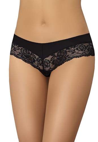 Teyli Damen Brazilian Slip aus Baumwolle mit Spitze Schwarz L von Teyli