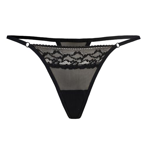 Teyli Tanga Damen Tanga String aus Spitze mit Streifen - String Tanga Damen String Damen - String Tanga Damen Dessous - Strings Damen Schwarz XXL von Teyli