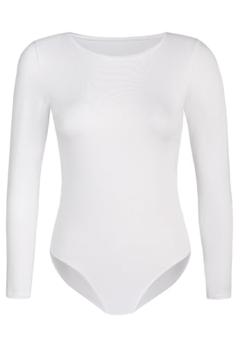 Teyli Bodys Damen - Langarm Body Damen für den Alltag - Damen Body Bluse Women aus Hochwertiger Material - Damen Body Elegant mit Rundhalsausschnitt weiß 3XL von Teyli