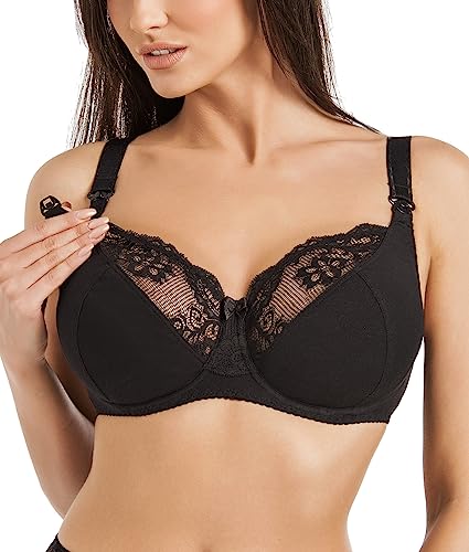 Teyli Damen Still BH - BH Bügel - BH Grosse Grössen Umstandskleidung mit Spitze - Still BH Große Brüste - Damen-BHS Stillen Schwarz 80G von Teyli