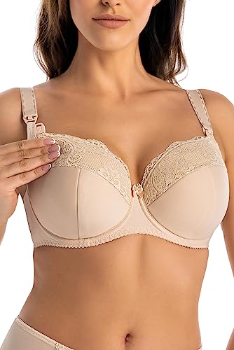 Teyli Damen Still BH - BH Bügel - BH Grosse Grössen Umstandskleidung mit Spitze - Still BH Große Brüste - Damen-BHS Stillen - Frauen Bra Beige 105C von Teyli