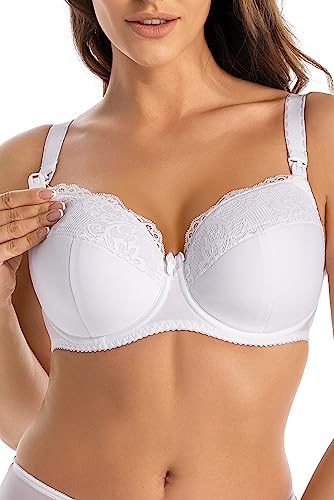 Teyli Damen Still BH - BH Bügel - BH Grosse Grössen Umstandskleidung mit Spitze - Still BH Große Brüste - Damen-BHS Stillen - Frauen Bra Weiß 105D von Teyli