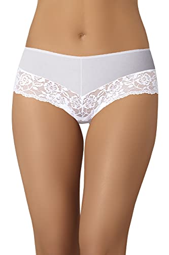 Teyli Damen Slip Baumwolle Unterhosen mit Spitze Amur Weiß XL von Teyli