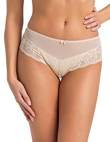 Teyli Damen Slip Mesh Nathlose Unterhosen mit Spitze Victoria Beige XXL von Teyli