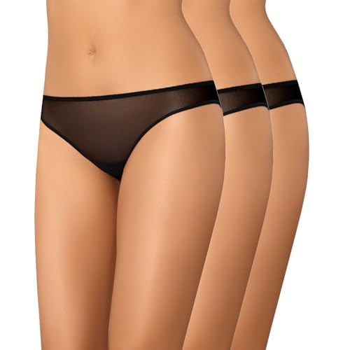 Teyli Dreierpack Unterwäsche Frauen - Elegante Netz Slips - Unterwäsche - Unterwäsche Pantys Damen Slips 3er Pack Schwarz S von Teyli