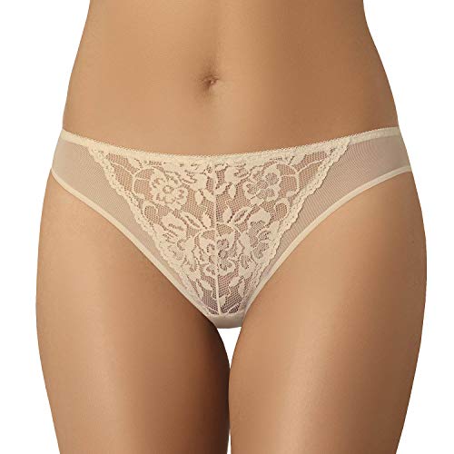 Teyli Damen Slip Mesh Unterhosen mit Spitze Beige L von Teyli