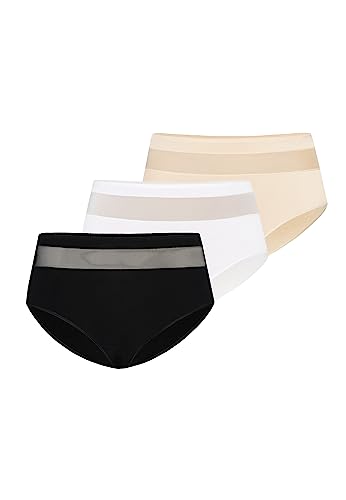 Teyli Damen Slip Taillenslip Baumwolle Hohe Taille 3er Pack Schwarz Weiß Beige 3XL von Teyli