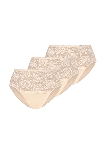 Teyli Damen Slip Taillenslip Baumwolle Hohe Taille mit Spitze 3er Pack Beige M von Teyli