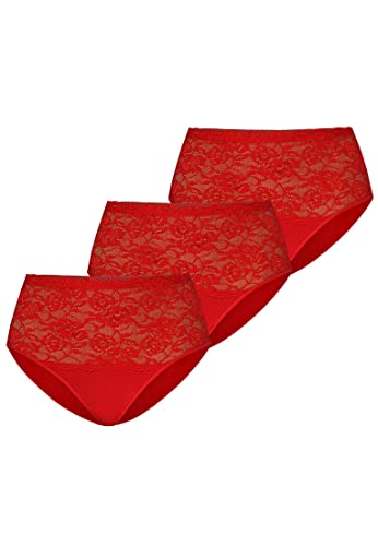 Teyli Damen Slip Taillenslip Baumwolle Hohe Taille mit Spitze 3er Pack Rot M von Teyli