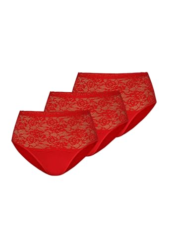 Teyli Damen Slip Taillenslip Baumwolle Hohe Taille mit Spitze 3er Pack Rot XL von Teyli