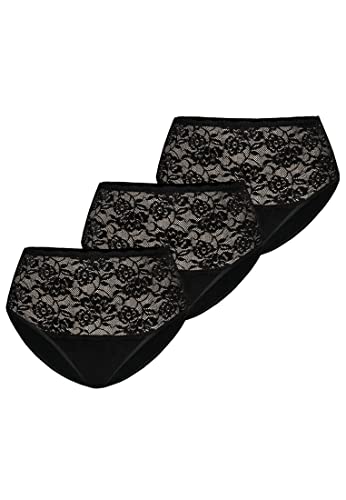 Teyli Damen Slip Taillenslip Baumwolle Hohe Taille mit Spitze 3er Pack Schwarz XL von Teyli