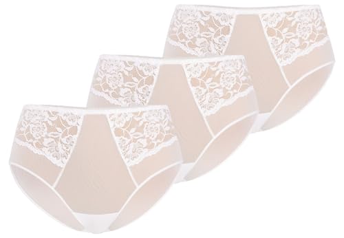 Teyli Slip Damen 3er Pack aus Transparentem Mesh mit Spitze - Bikinis & Taillenslips für Damen - Taillenslip Damen mit Baumwollfutter Weiß XL von Teyli