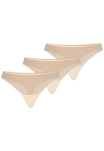 Teyli Damen String Tanga aus Mesh 3er Pack Beige L von Teyli