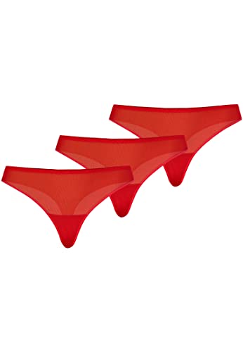 Teyli Damen String Tanga aus Mesh 3er Pack Rot M von Teyli