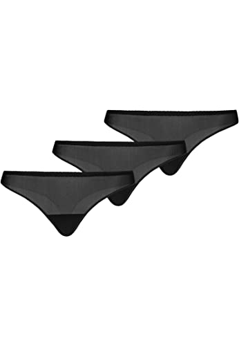 Teyli String Tanga Damen 3er Pack mit zarter verziert - Strings & Tangas für Damen aus Transparentem Mesh - Tange für Frauen Schwarz M von Teyli