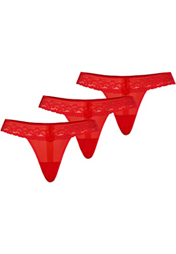 Teyli Damen String Tanga aus Mesh mit Spitze 3er Pack Rot L von Teyli