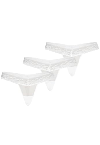 Teyli Damen String Tanga aus Mesh mit Spitze 3er Pack Weiß L von Teyli