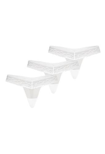 Teyli Damen String Tanga aus Mesh mit Spitze 3er Pack Weiß S von Teyli