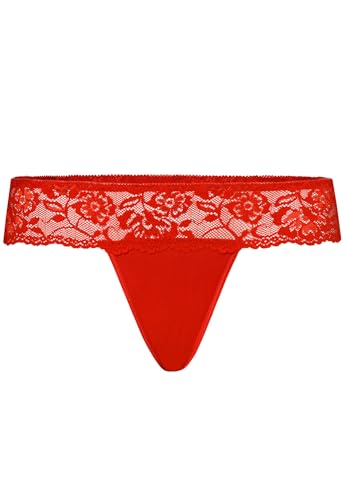 Teyli String Tanga Damen mit zarter Spitze verziert - Strings & Tangas für Damen aus Transparentem Mesh - Tanger (DE/NL/SE/PL, Alphanumerisch, XXL, Große Größen, Regular, Rot) von Teyli